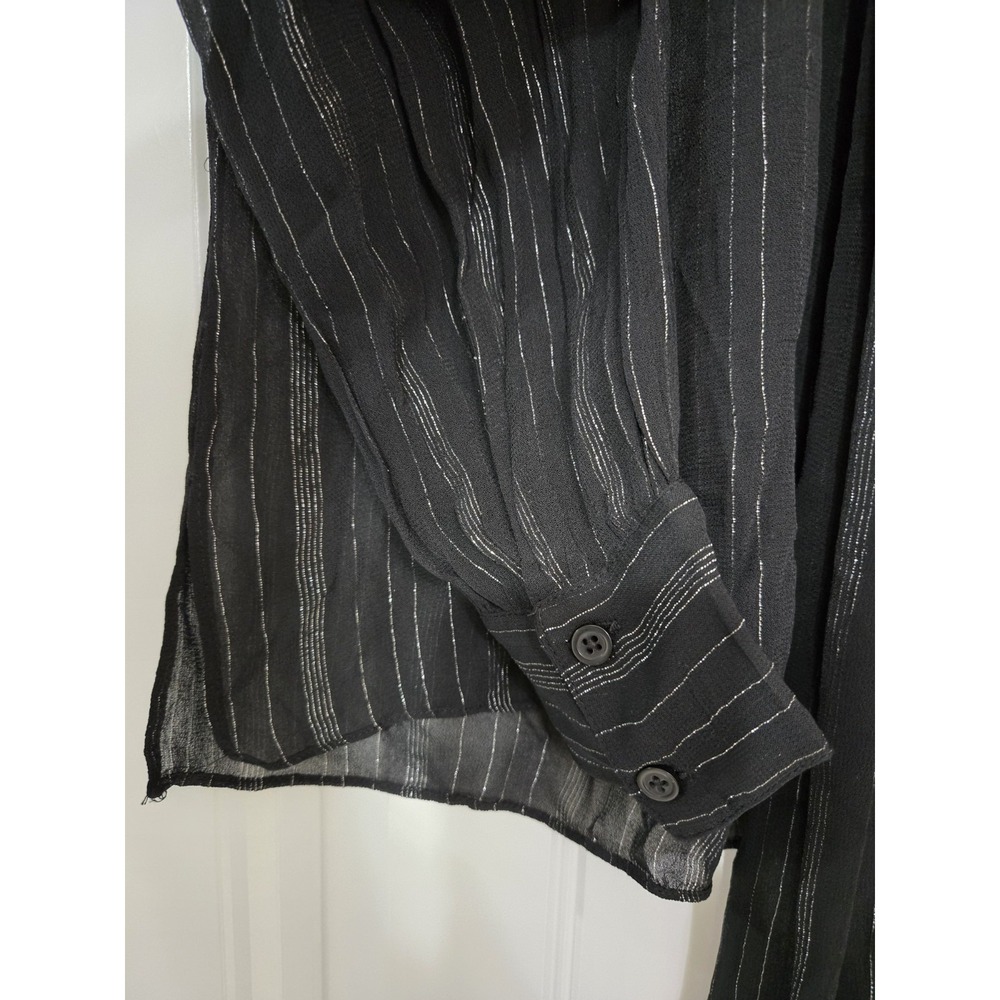 Zara ZW Collection Metallic Thread Semi-sheer Tie Neck Blouse Black Sz M NWT - Picture 4 of 8